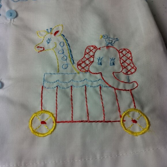 Vintage Baby Outfit White Sleeveless Shirt And Pants White Elephant Giraffe Set - Picture 4 of 10